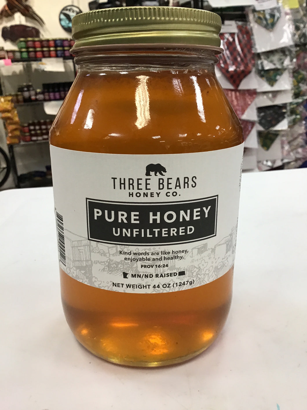 Three Bears Honey Co. Pure Unfiltered 44 Ounce Glass Jar of Honey 