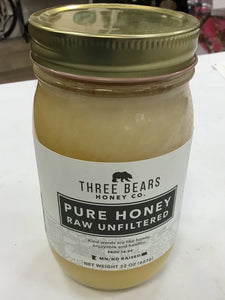 Three Bears Honey Company 22 ounce glass jar pure honey raw unfiltered