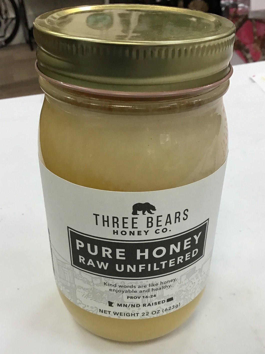 Three Bears Honey Company 22 ounce glass jar pure honey raw unfiltered